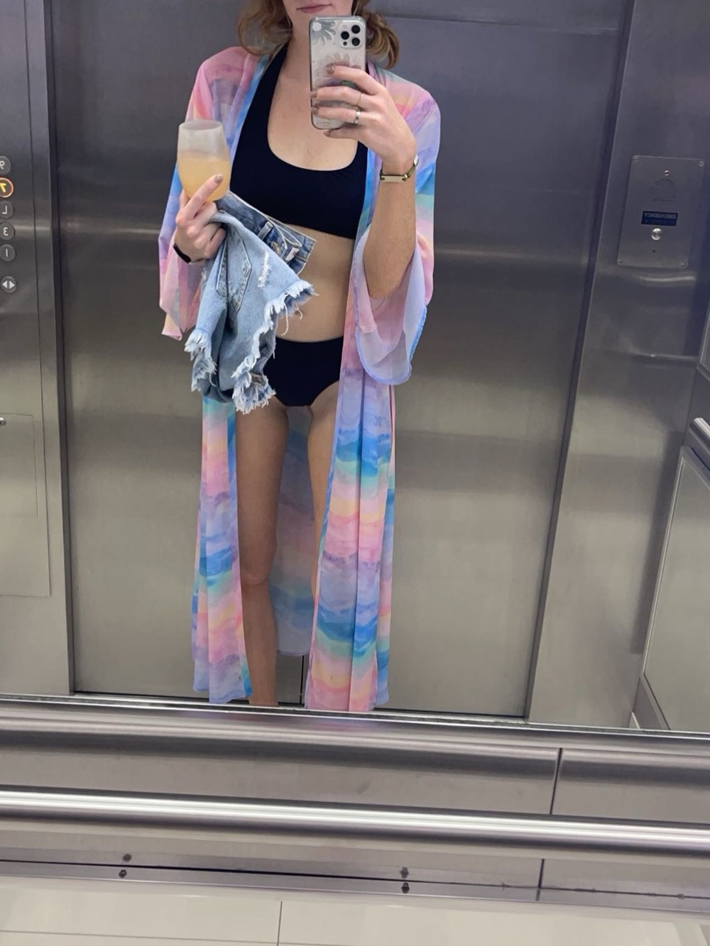 Pastel Multi-Color Sheer Full Length Cardigan Beach Coverup Swim Coverup